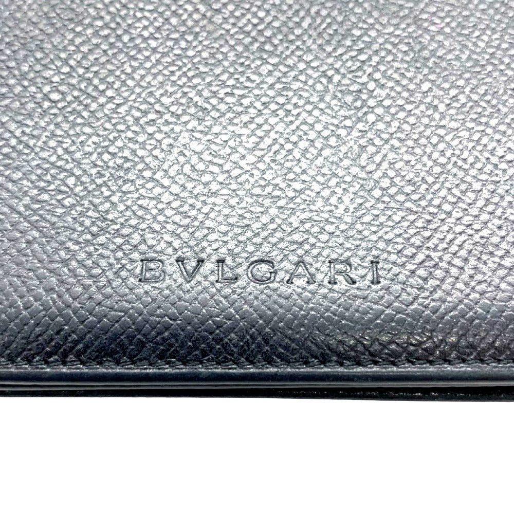 BVLGARI ブルガリ カードケース 名刺入れ 正面ロゴ 二つ折り レザー 本革 ネイビー 濃紺 ユニセックス メンズ レディース