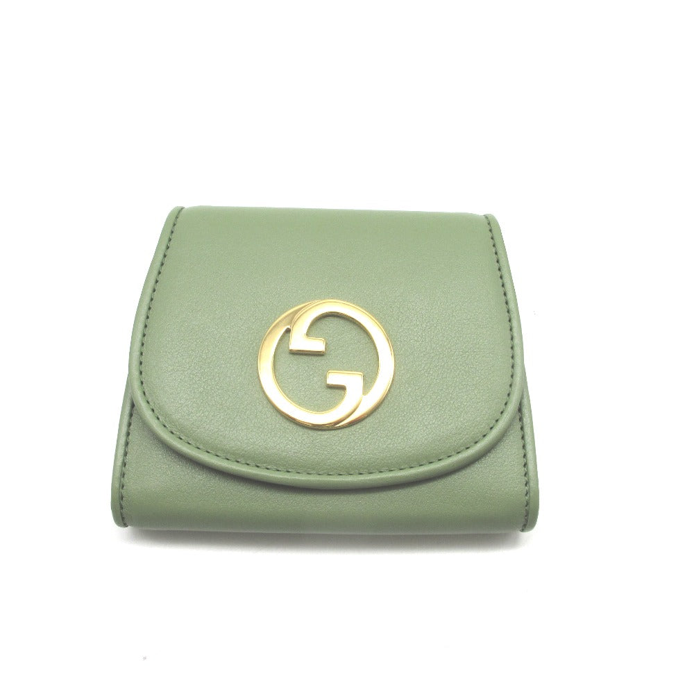 GUCCI グッチ 二つ折り財布 グッチ インターロッキングG 725219 レザー チェーンウォレット ライトグリーン レディース 未使用品