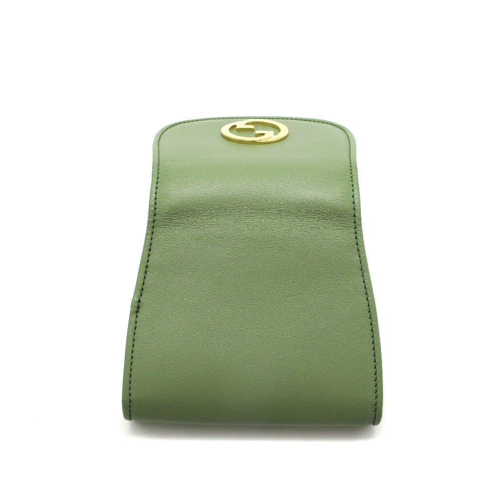 GUCCI グッチ 二つ折り財布 グッチ インターロッキングG 725219 レザー チェーンウォレット ライトグリーン レディース 未使用品