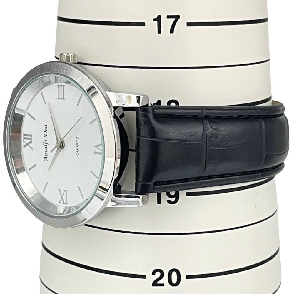 腕時計 アマルフィーディーア Amalfi Dia 40mm ホワイト ローマ クオーツ レザー ブラック 電池