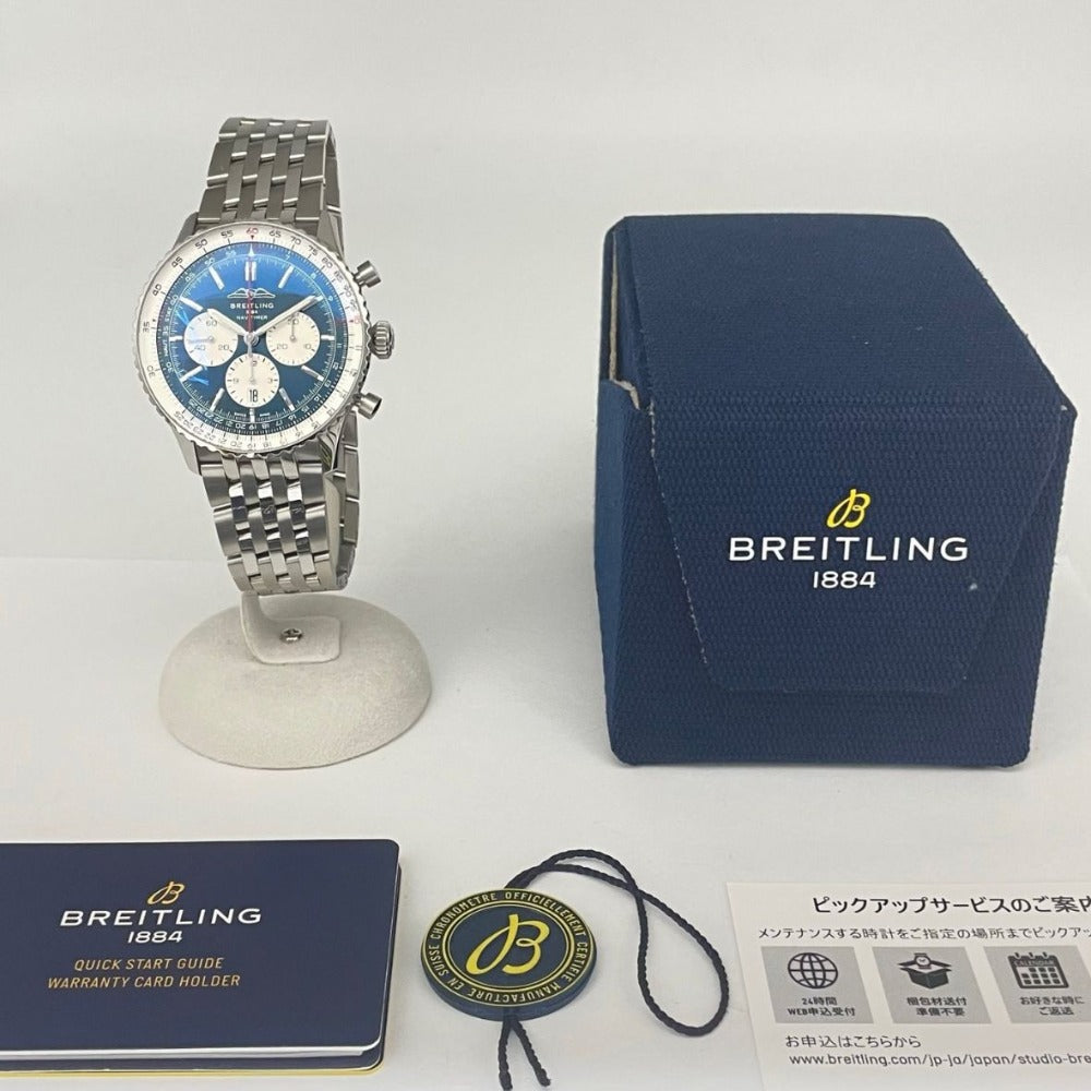 ブライトリング AB0137 ナビタイマー 46mm B01 クロノグラフ メタルブレス ブルー文字盤 メンズ BREITLING 腕時計