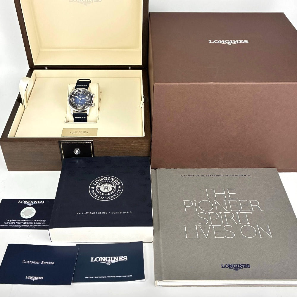 ロンジン L3.774.4.90.2 レジェンドダイバー デイト 42mm 300m防水 レザーストラップ 自動巻き メンズ LONGINES 腕時計