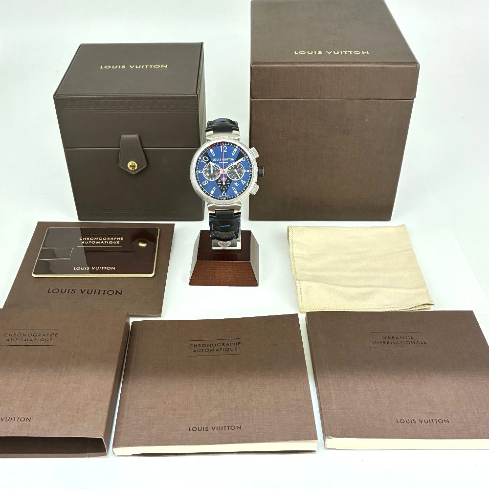 ルイ・ヴィトン Q102V タンブール クロノグラフ 44mm Vモチーフ ブルー文字盤 自動巻き メンズ LOUIS VUITTON 腕時計
