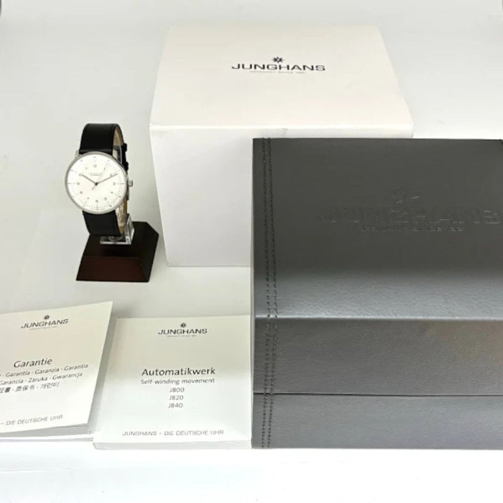 ユンハンス マックスビル 自動巻 38mm Ref.027/3500.02 機械式 ステンレス レザーストラップ 50m防水 メンズ JUNGHANS