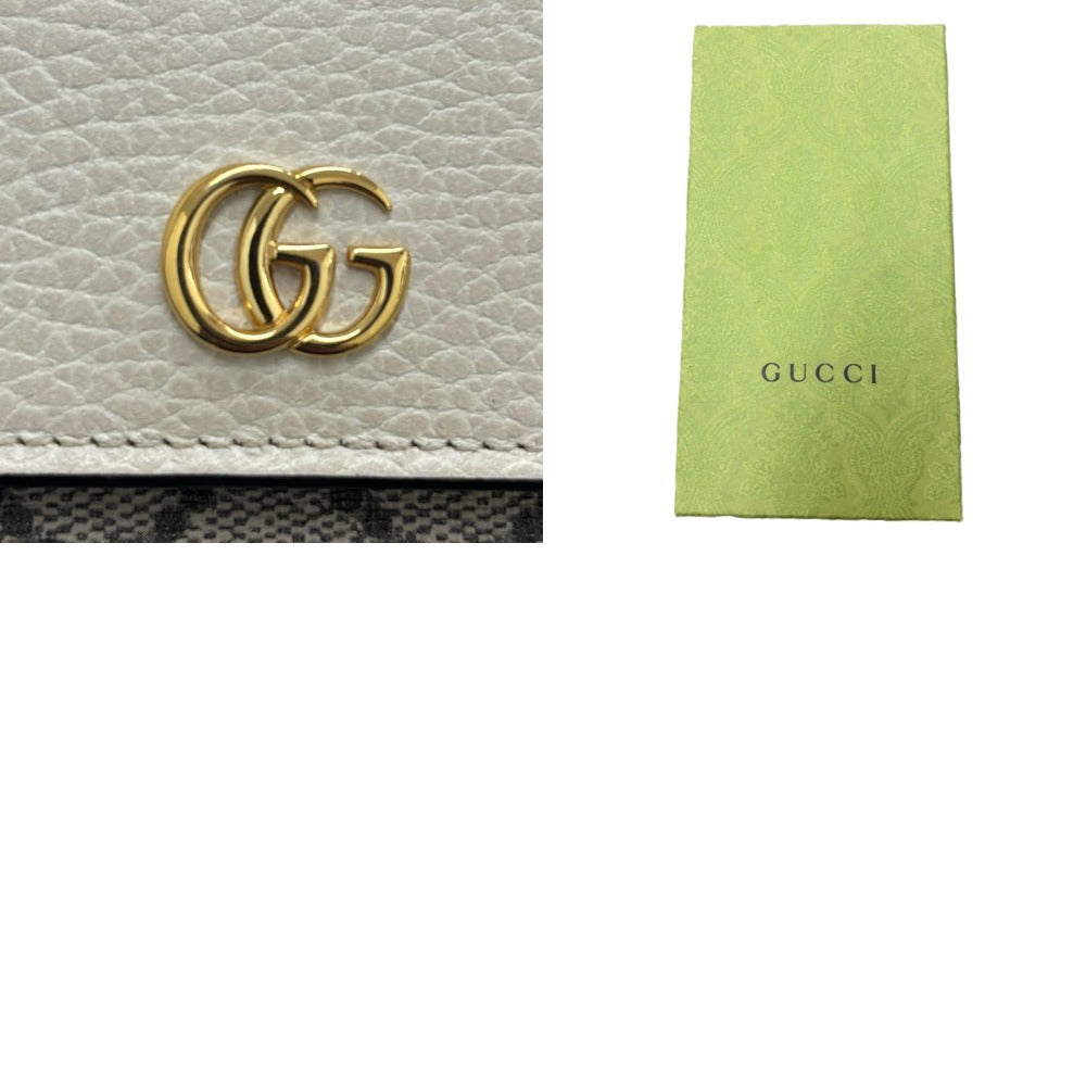 グッチ GGマーモント オフホワイト 456116 PVC レザー ゴールド金具 ブラウン キャンバス シンプル レディース 長財布 GUCCI