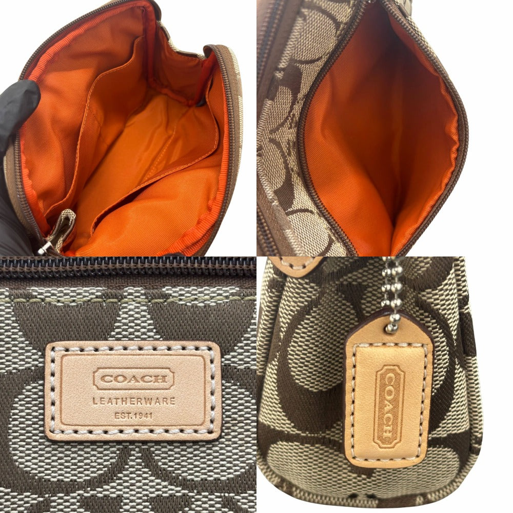 コーチ シグネチャー ポーチ キャンバス 化粧ポーチ 小物入れ ブラウン タグ付き シンプル レディース COACH