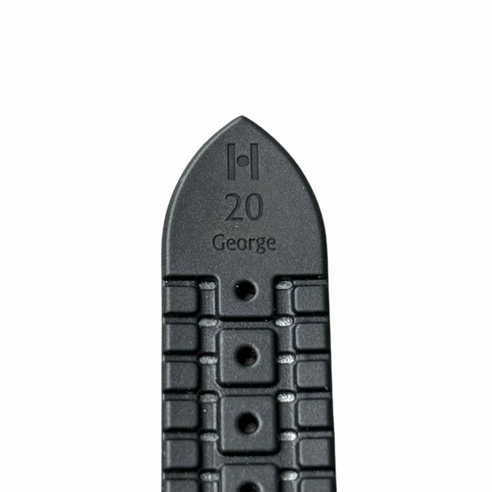 ヒルシュ 腕時計ベルト ジョージ ブラック 白ステッチ ラグ幅20mm 尾錠幅18mm 長さ80mmと119mm 穴位置51mm~99mm