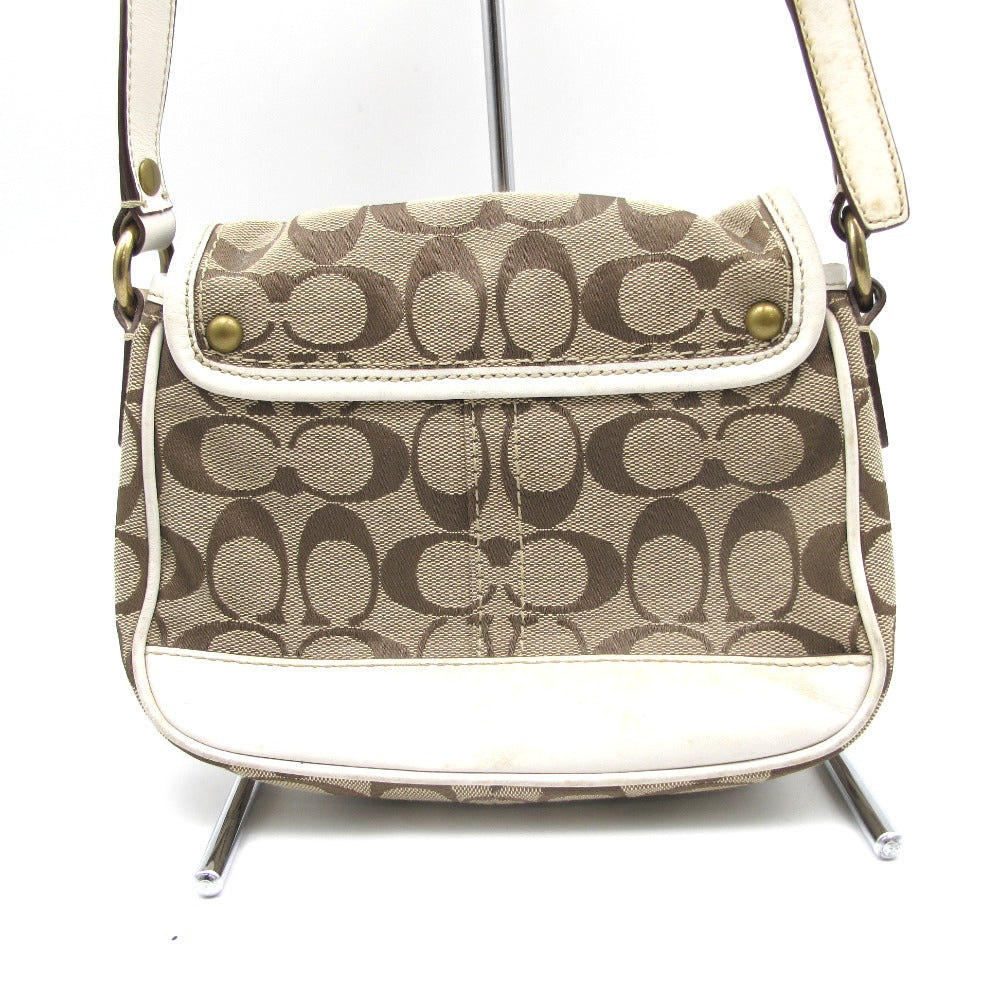 COACH コーチ ショルダーバッグ シグネチャー フラップ型 ベージュ ホワイト ナイロン レディース 10566
