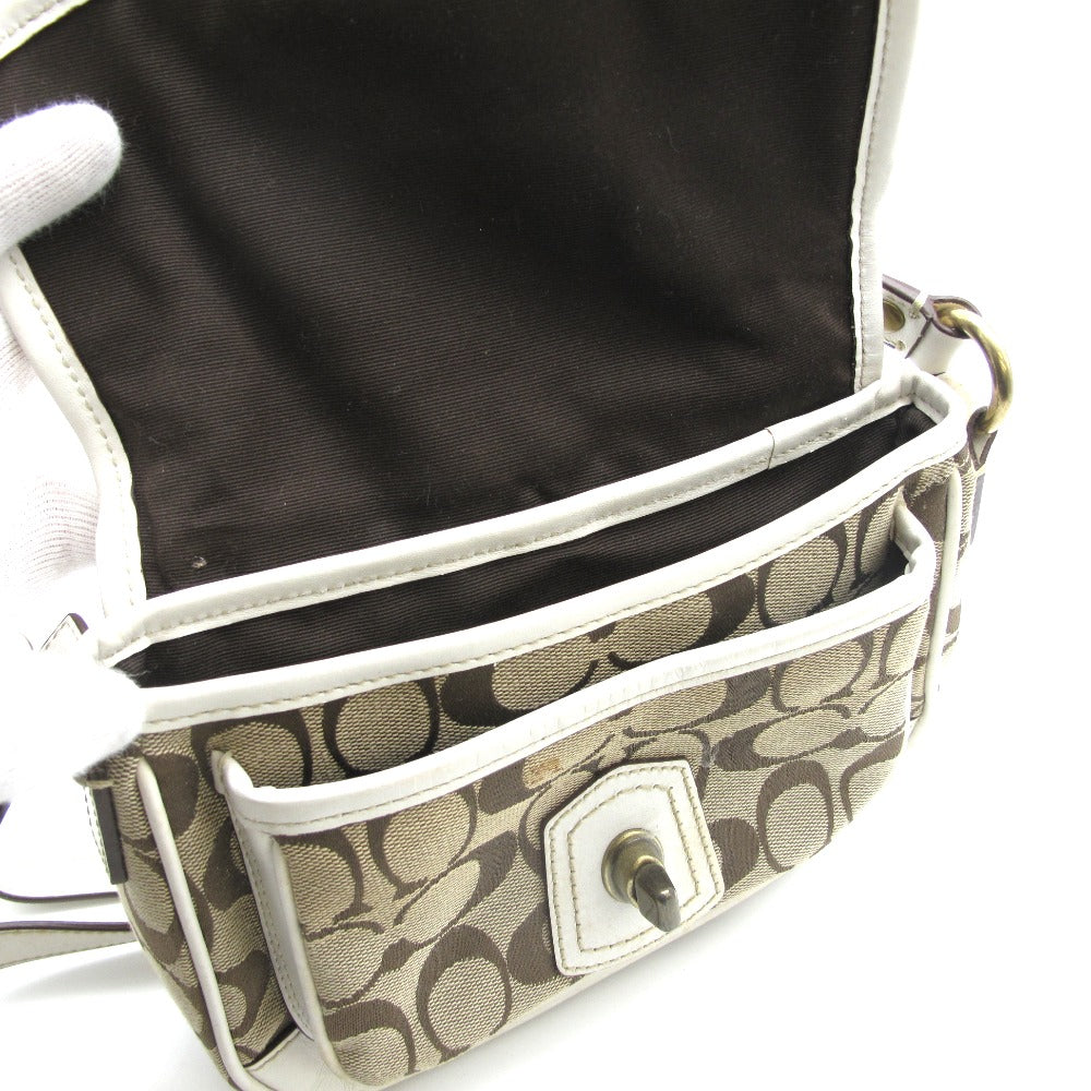 COACH コーチ ショルダーバッグ シグネチャー フラップ型 ベージュ ホワイト ナイロン レディース 10566