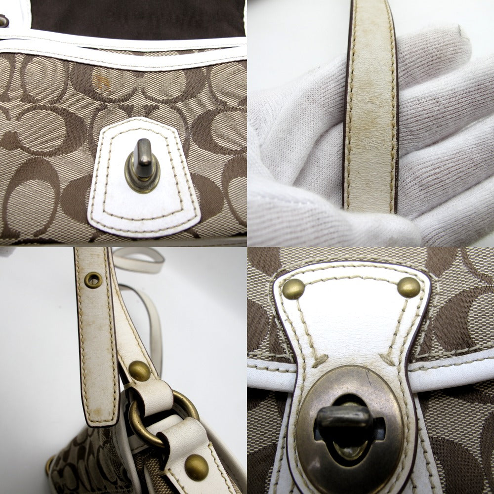 COACH コーチ ショルダーバッグ シグネチャー フラップ型 ベージュ ホワイト ナイロン レディース 10566