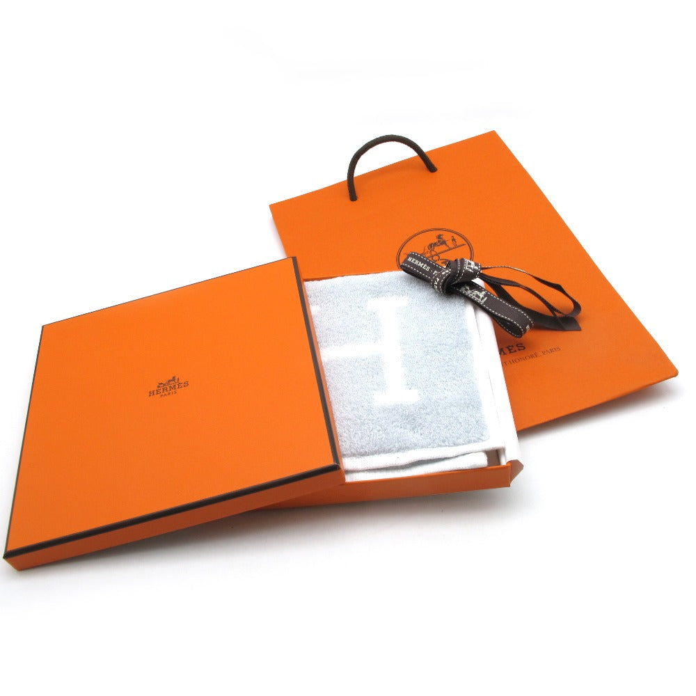 HERMES エルメス カレ タオル アヴァロン ハンドタオル ハンカチ Hロゴ コットン 綿100% ブルー ホワイト 箱・紙袋付き 未使用品