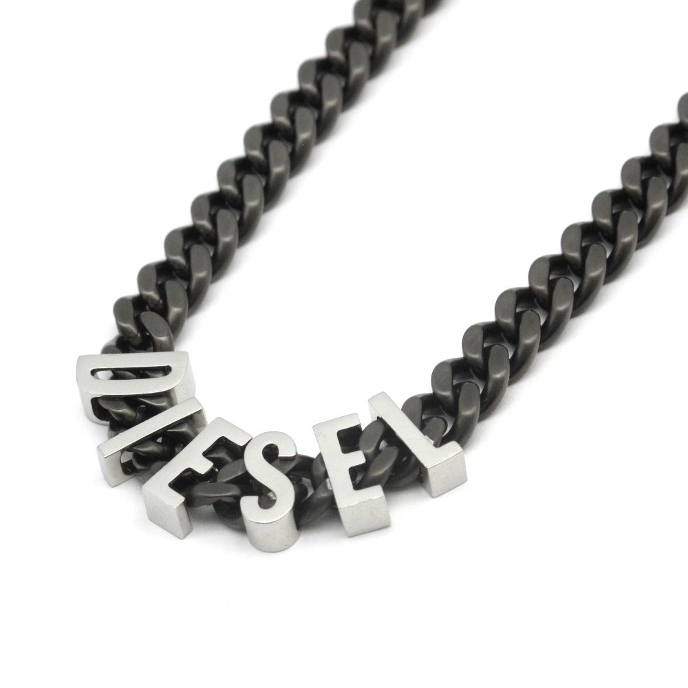 DIESEL ディーゼル ツートン ロゴ チェーン ネックレス DX148700DJW ステンレス ブラック シルバー 箱有 アクセサリー メンズ