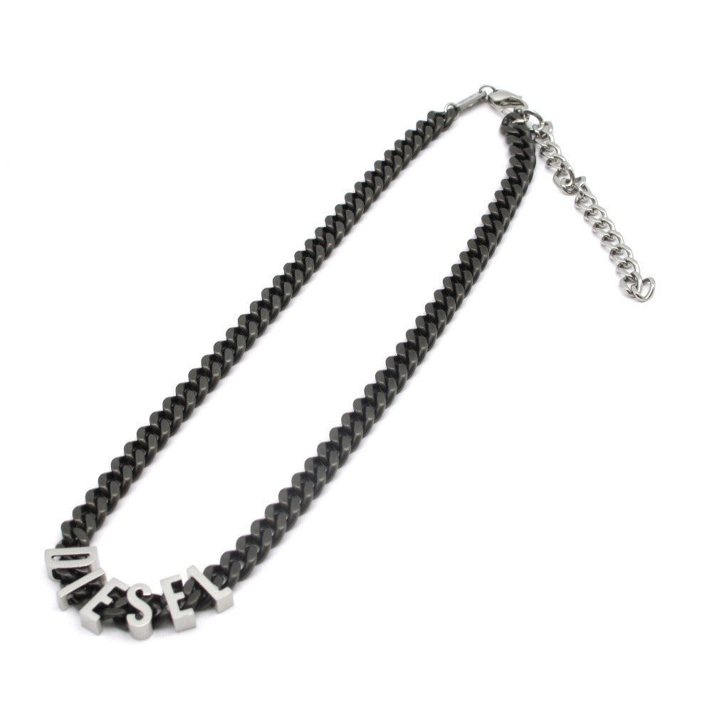 DIESEL ディーゼル ツートン ロゴ チェーン ネックレス DX148700DJW ステンレス ブラック シルバー 箱有 アクセサリー メンズ