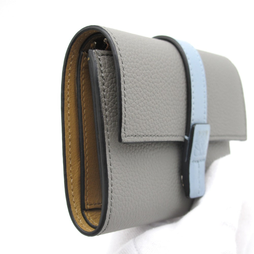 LOEWE ロエベ バーティカルウォレット スモール 三つ折り財布 コンパクト ミニ C660S86X01 レザー グレー ブルー レディース