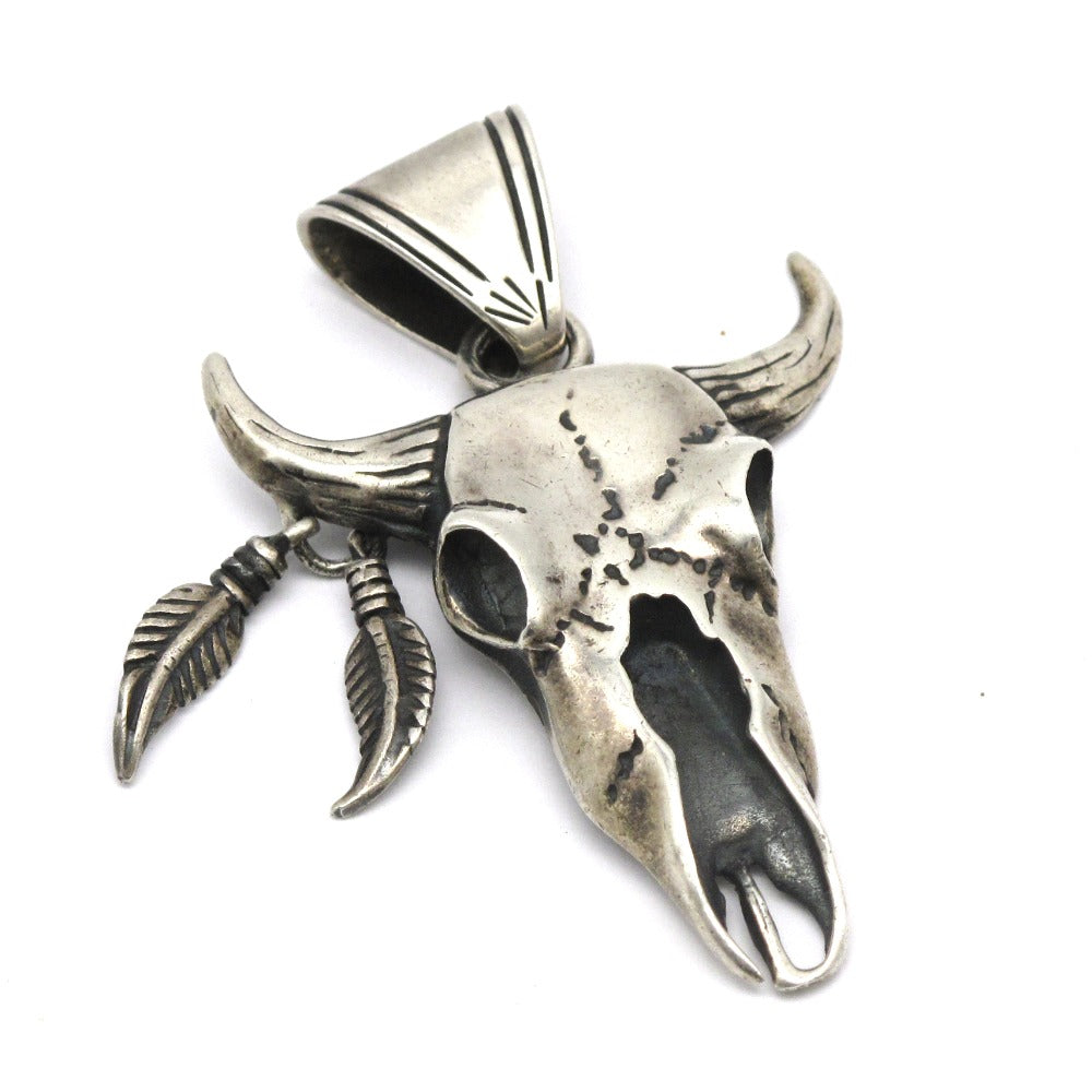 SV925 バッファロー スカル ペンダントトップ ペンダントヘッド ネックレスチャーム SILVER シルバー 銀 約16.1g アクセサリー メンズ