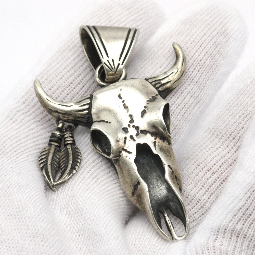 SV925 バッファロー スカル ペンダントトップ ペンダントヘッド ネックレスチャーム SILVER シルバー 銀 約16.1g アクセサリー メンズ
