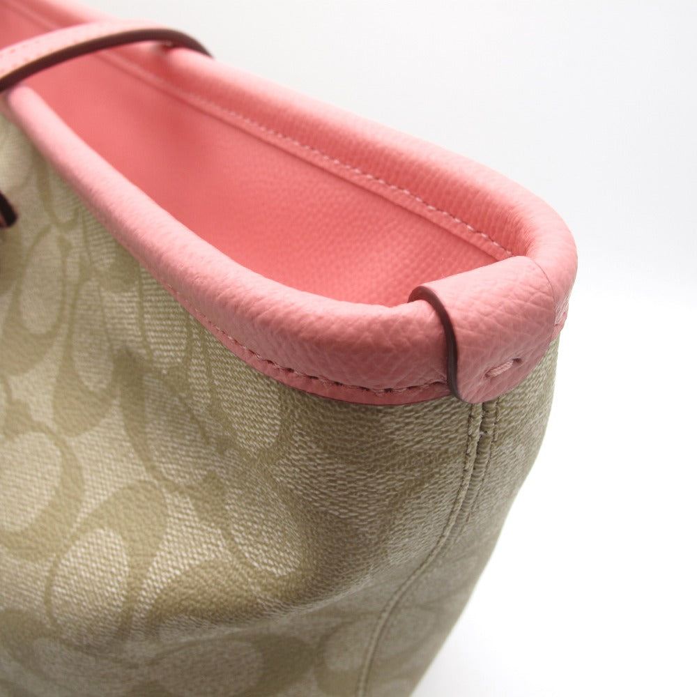 COACH コーチ ファスナー トートバッグ ショルダーバッグ F34104 シグネチャー PVC レザー ベージュ ピンク レディース