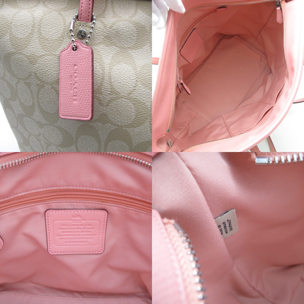 COACH コーチ ファスナー トートバッグ ショルダーバッグ F34104 シグネチャー PVC レザー ベージュ ピンク レディース