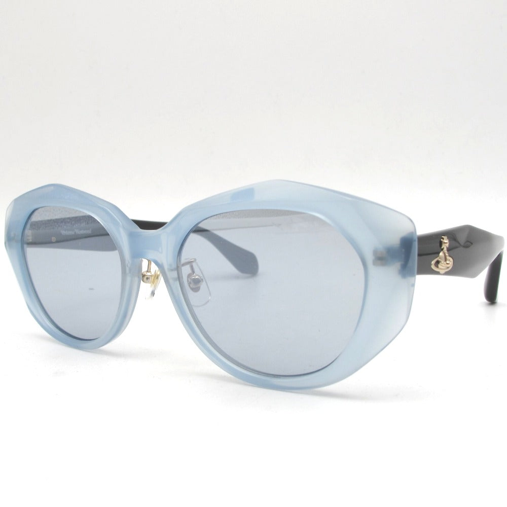 Vivienne Westwood ヴィヴィアン・ウエストウッド サングラス メガネフレーム プラスチック クリアブルー ブラック 側面シルバーロゴ 54-19-140 ケース付き アイウェア 41-5002 未使用品