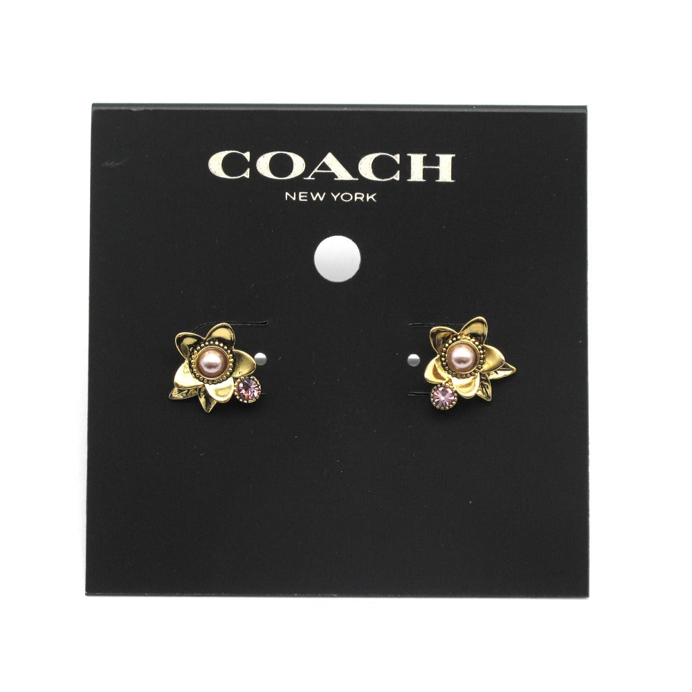 COACH コーチ ワイルドフラワー スタッド ピアス C6298 パール ラインストーン 花 ゴールド メタル レディース アクセサリー