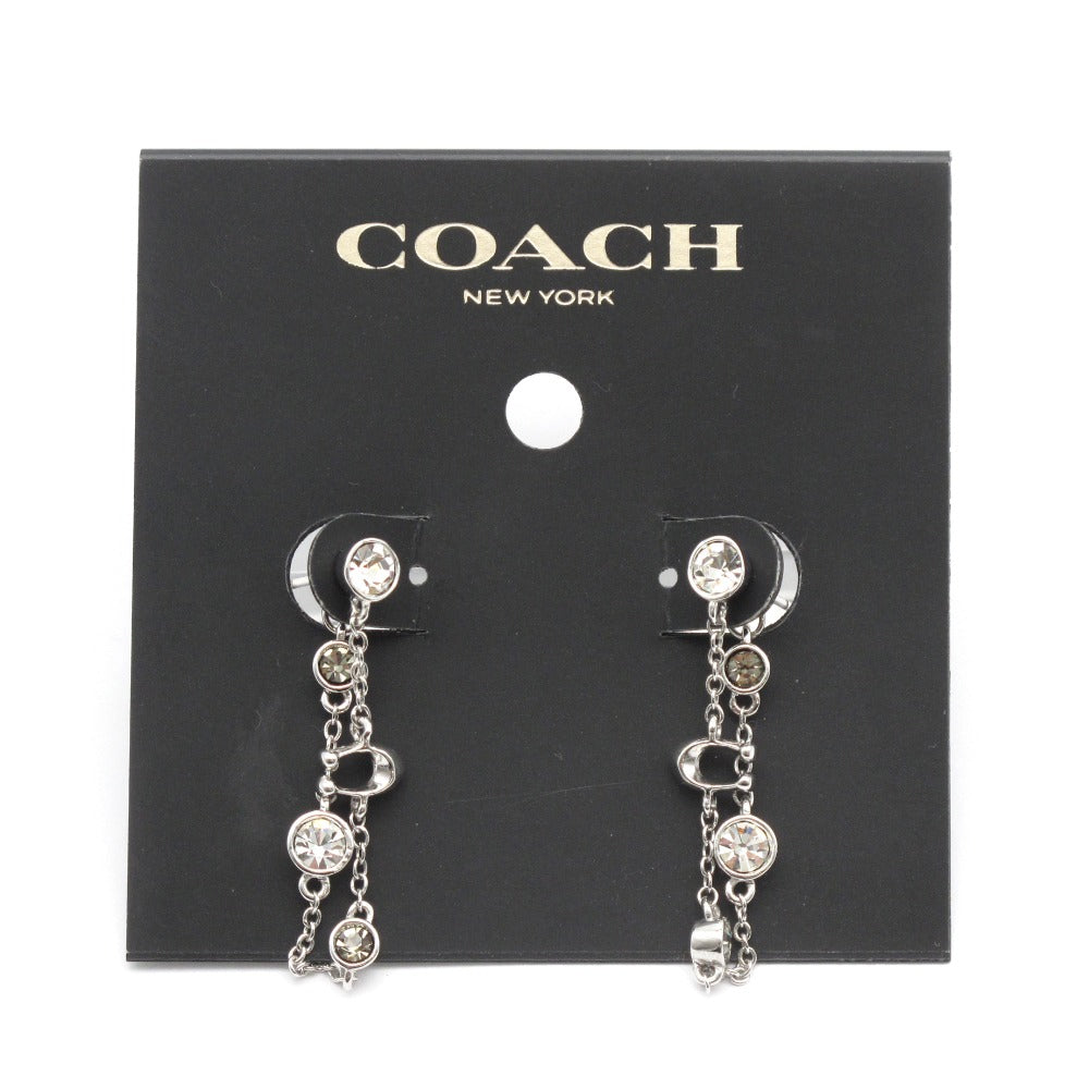COACH コーチ シグネチャー クリスタル チェーン スタッド ピアス C9451 シルバー クリア ブラック メタル レディース アクセサリー