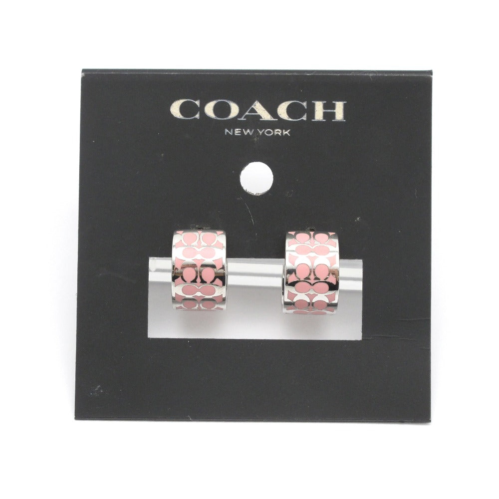 COACH コーチ シグネチャー ハギー ピアス C7770 シルバー ピンク メタル エナメル レディース アクセサリー
