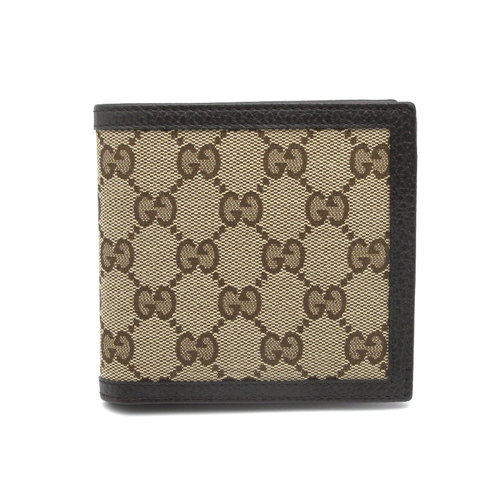 GUCCI グッチ GG柄 二つ折り財布 コンパクトウォレット 小銭入れあり 150413 キャンバス レザー ベージュ ブラウン メンズ