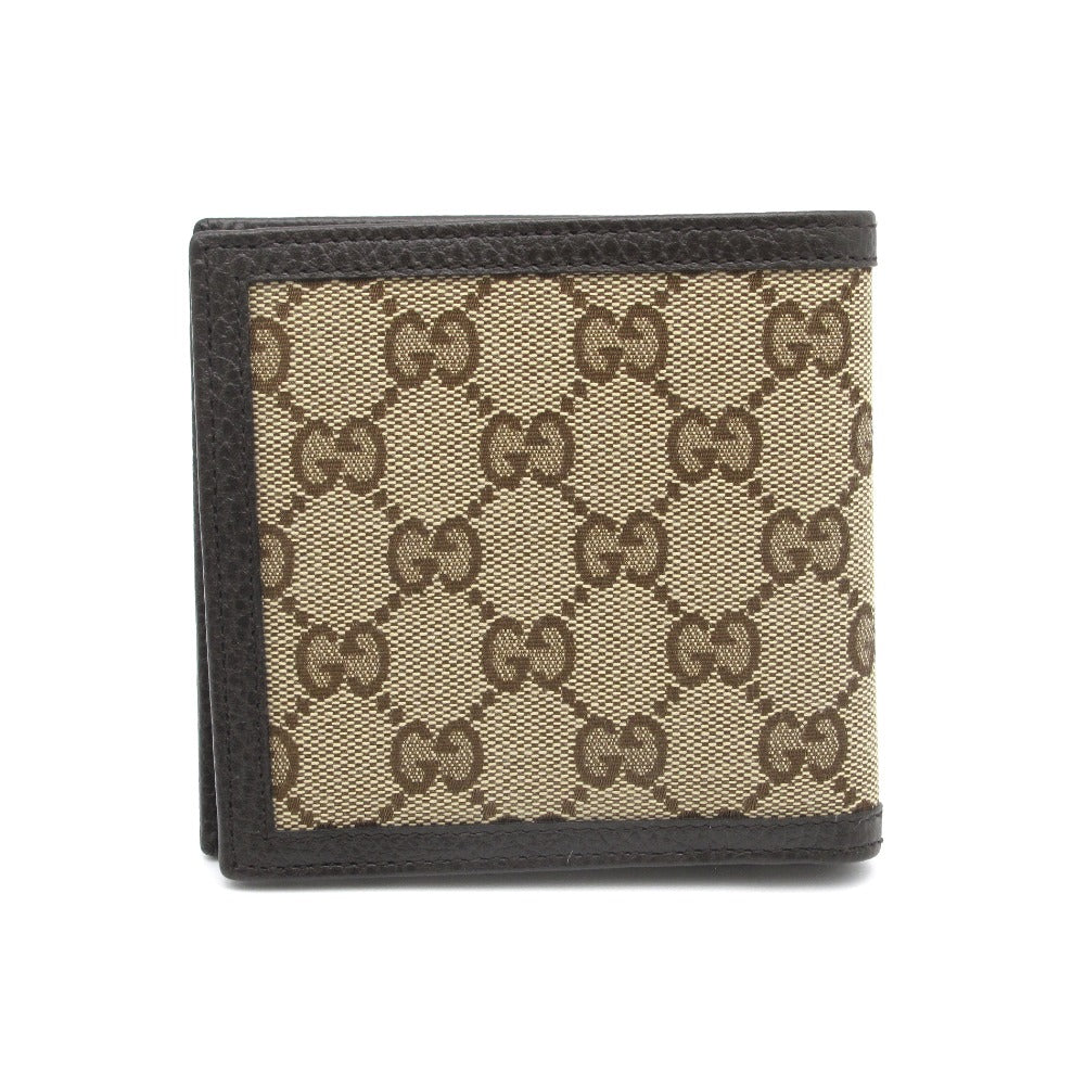 GUCCI グッチ GG柄 二つ折り財布 コンパクトウォレット 小銭入れあり 150413 キャンバス レザー ベージュ ブラウン メンズ