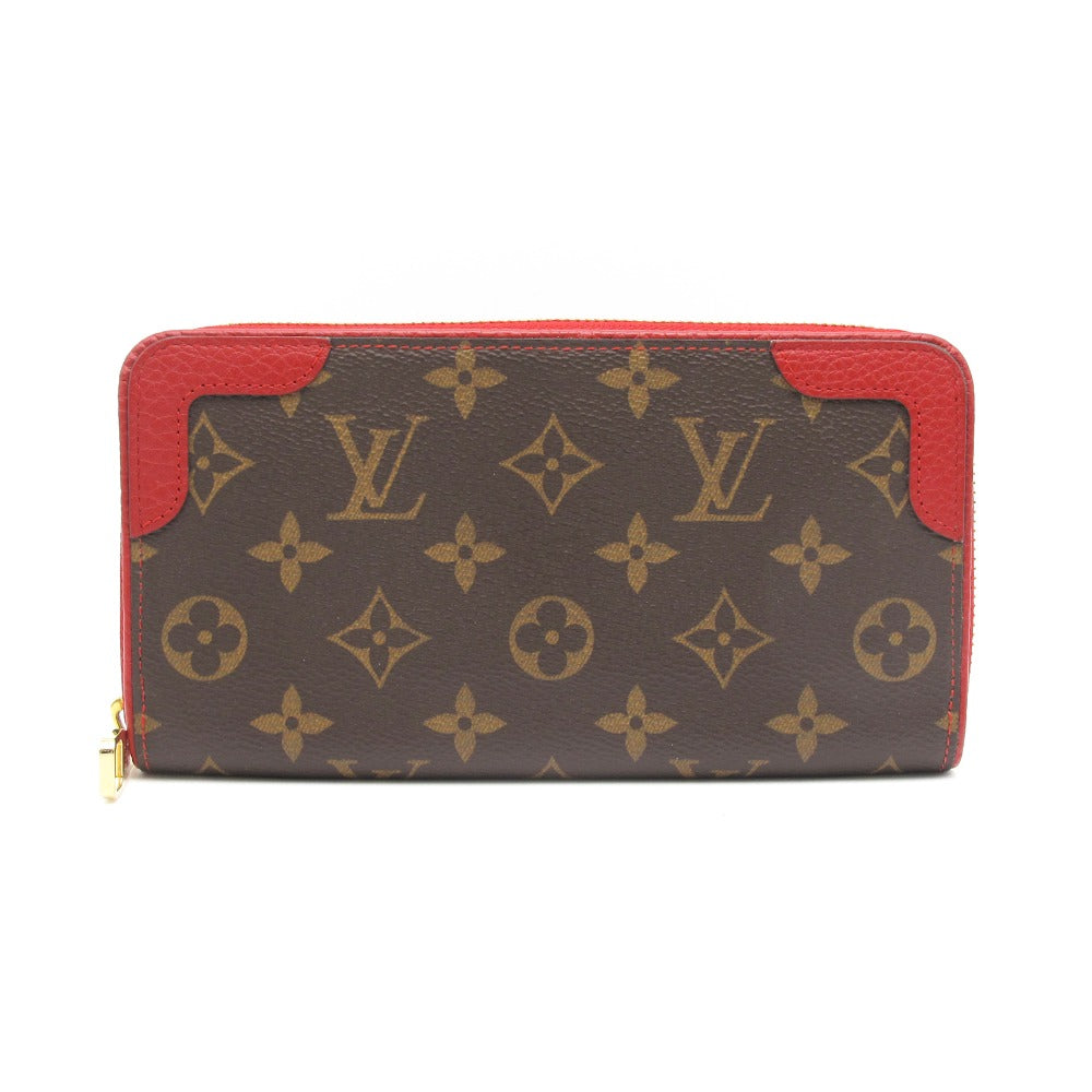 LOUIS VUITTON ルイ・ヴィトン ジッピーウォレット レティーロ モノグラム スリーズ M61854 ラウンドファスナー長財布 PVC レザー レッド ブラウン 美品