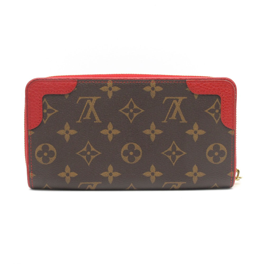 LOUIS VUITTON ルイ・ヴィトン ジッピーウォレット レティーロ モノグラム スリーズ M61854 ラウンドファスナー長財布 PVC レザー レッド ブラウン 美品