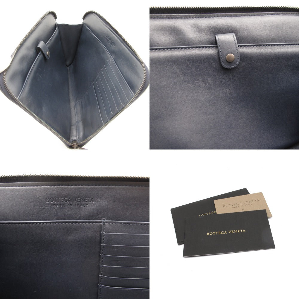 BOTTEGA VENETA ボッテガヴェネタ イントレチャート セカンドバッグ クラッチ ポーチ ドキュメントケース 493190 レザー ネイビー
