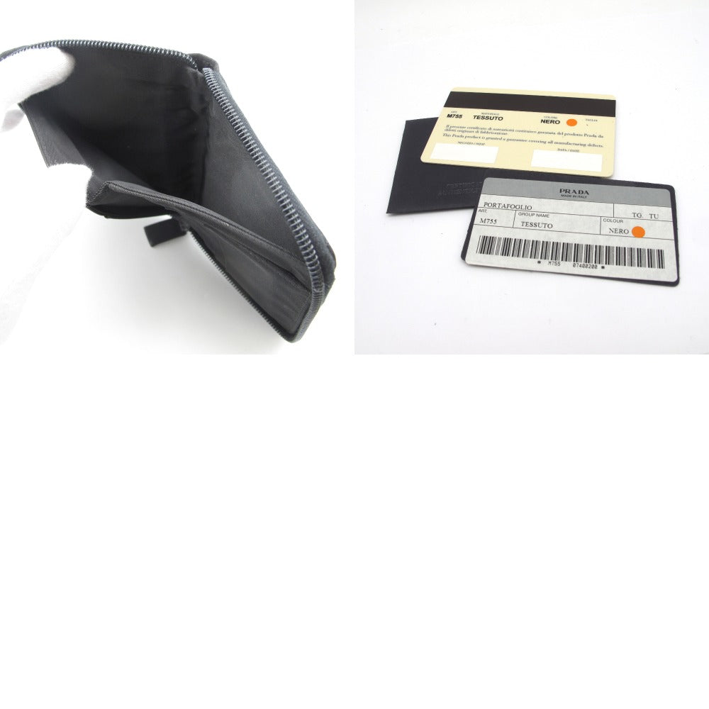 PRADA プラダ ナイロン テスート 三角ロゴプレート 二つ折り財布 ウォレット 札入れ カード入れ 小銭入れなし M755 ブラック