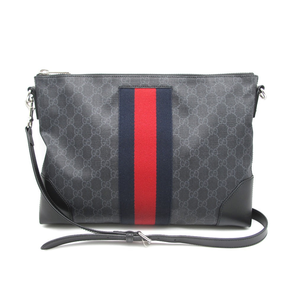 GUCCI グッチ GGスプリーム メッセンジャーバッグ 474139 ショルダーバッグ 斜め掛け ウェブストライプ PVC レザー ブラック グレー