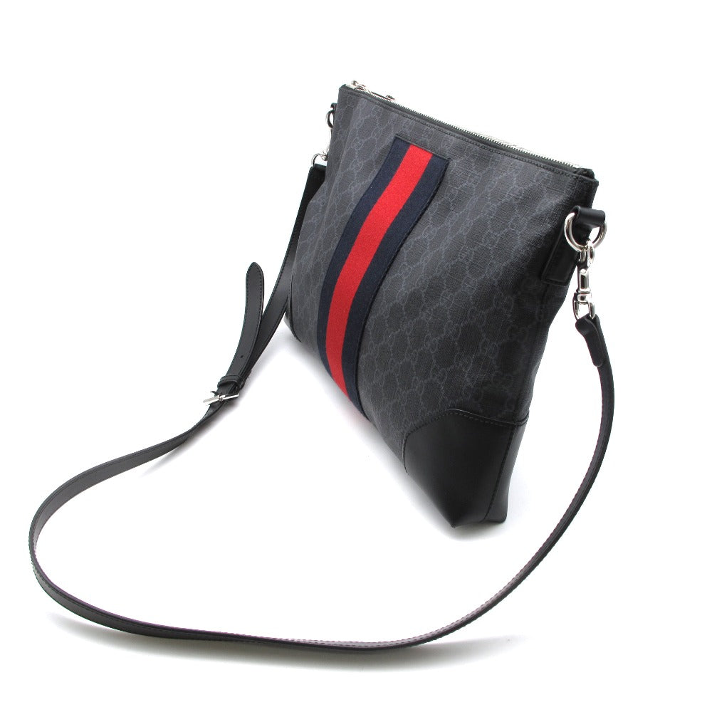 GUCCI グッチ GGスプリーム メッセンジャーバッグ 474139 ショルダーバッグ 斜め掛け ウェブストライプ PVC レザー ブラック グレー