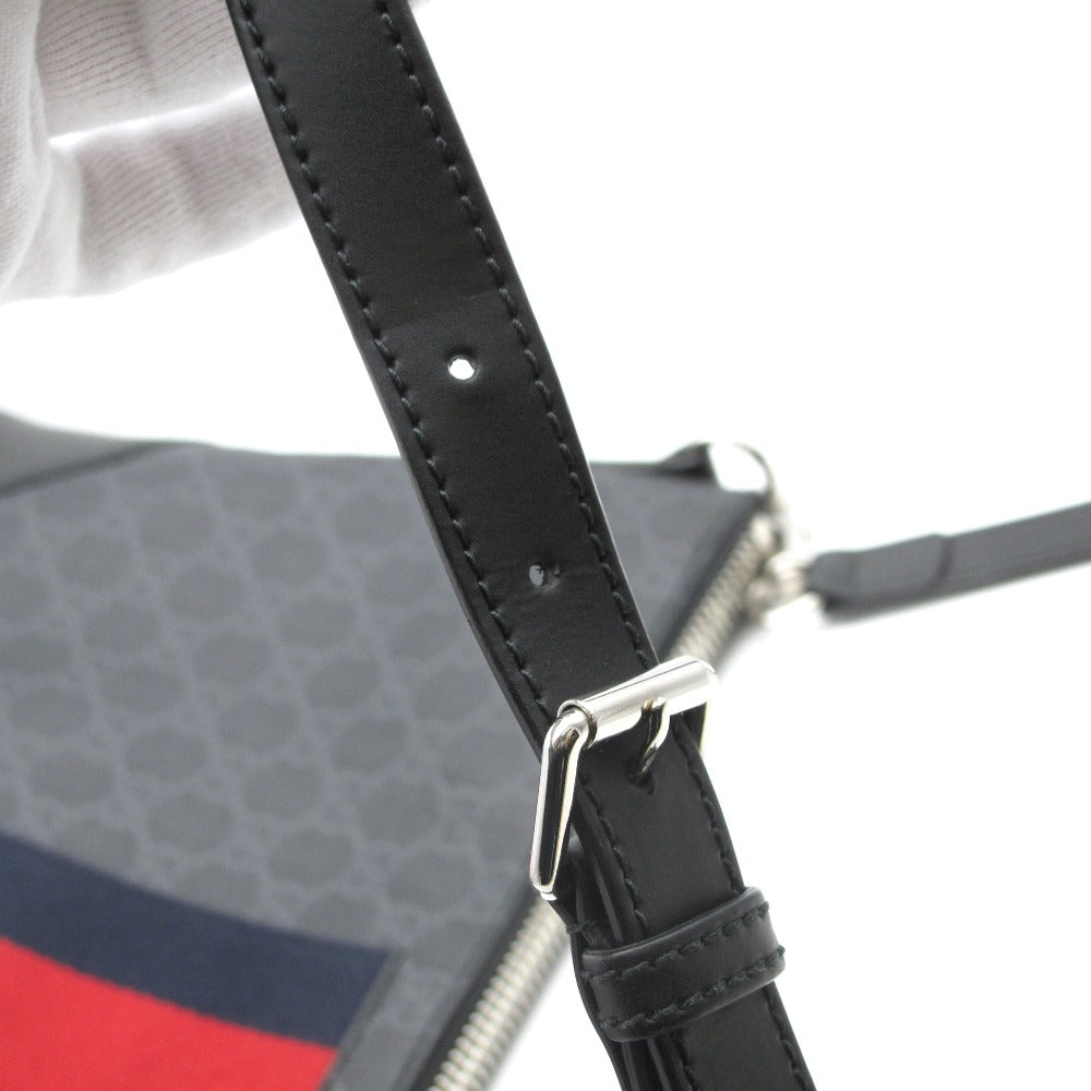 GUCCI グッチ GGスプリーム メッセンジャーバッグ 474139 ショルダーバッグ 斜め掛け ウェブストライプ PVC レザー ブラック グレー