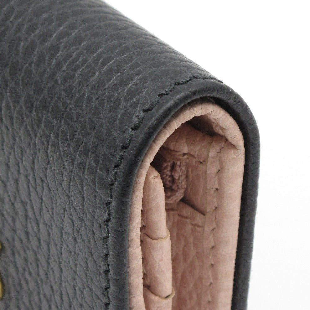 GUCCI グッチ GGマーモント メタルボウ コンパクトウォレット 524289 二つ折り財布 ミニ財布 レザー ブラック ピンク 花柄 リボン ラインストーン レディース