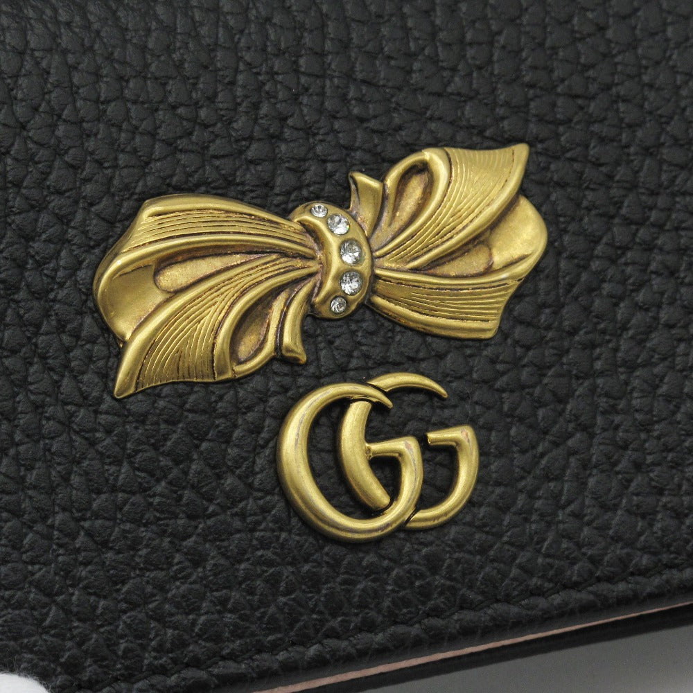 GUCCI グッチ GGマーモント メタルボウ コンパクトウォレット 524289 二つ折り財布 ミニ財布 レザー ブラック ピンク 花柄 リボン ラインストーン レディース