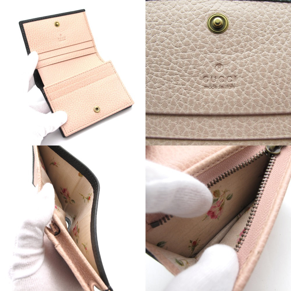 GUCCI グッチ GGマーモント メタルボウ コンパクトウォレット 524289 二つ折り財布 ミニ財布 レザー ブラック ピンク 花柄 リボン ラインストーン レディース