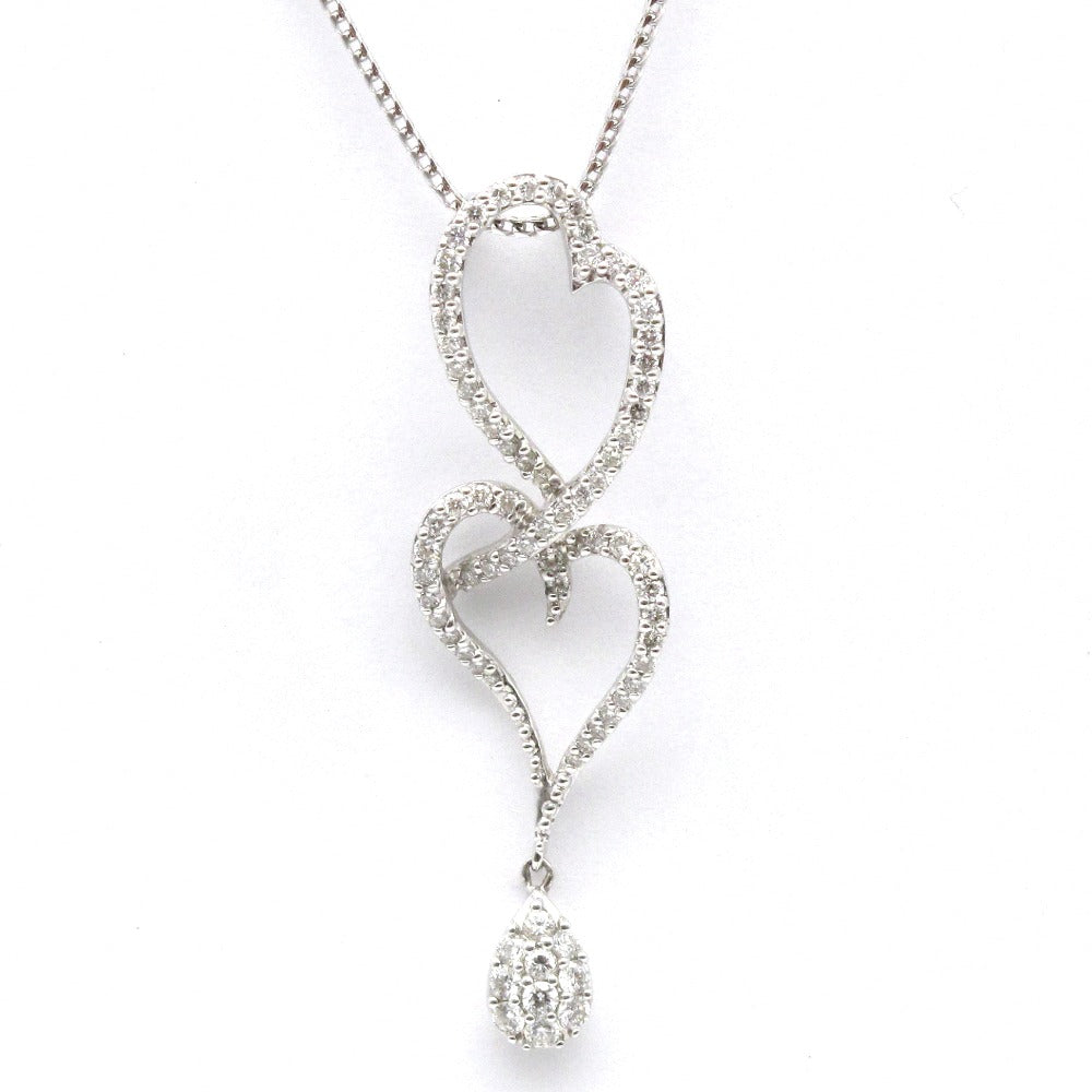 K18 ネックレス ペンダント Au 750 ダイヤモンド 0.78ct 約7.7g 約50cm ハート ドロップ ホワイトゴールド アジャスターチェーン ジュエリー アクセサリー レディース