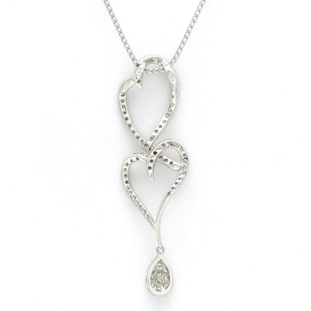 K18 ネックレス ペンダント Au 750 ダイヤモンド 0.78ct 約7.7g 約50cm ハート ドロップ ホワイトゴールド アジャスターチェーン ジュエリー アクセサリー レディース