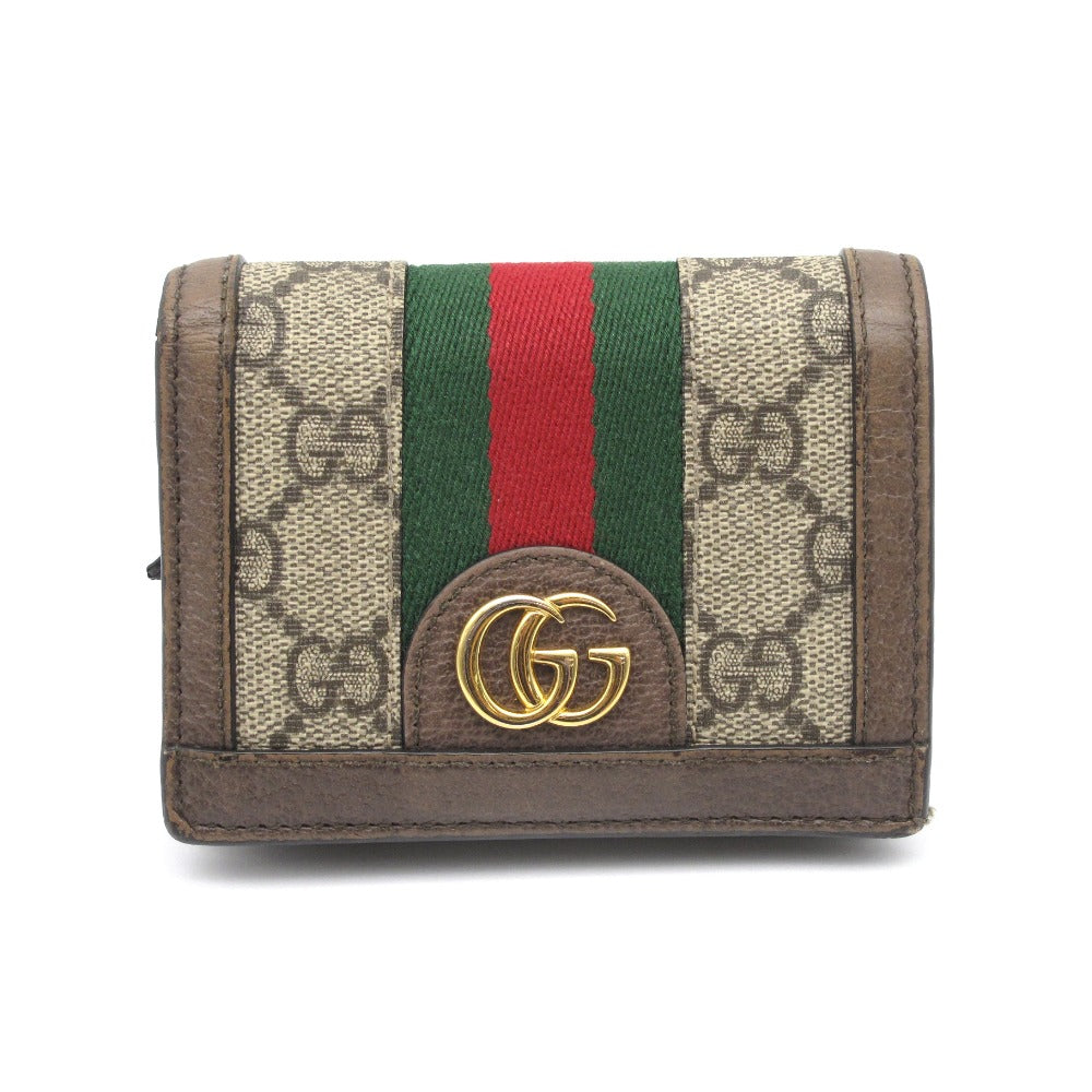 GUCCI グッチ オフィディア GGスプリーム ウォレット 523155 二つ折り財布 コンパクト ミニ ウェブリボン PVC レザー ブラウン |  Celebourg セレブール公式サイト