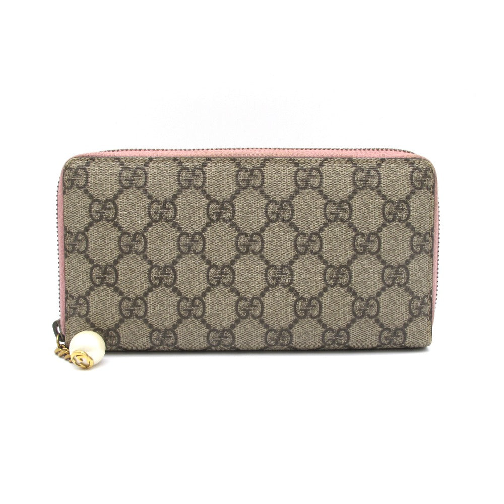 GUCCI グッチ GGスプリーム ジップアラウンドウォレット ラウンドファスナー長財布 431477 チェーン パール ベージュ ピンク PVC  レザー | Celebourg セレブール公式サイト