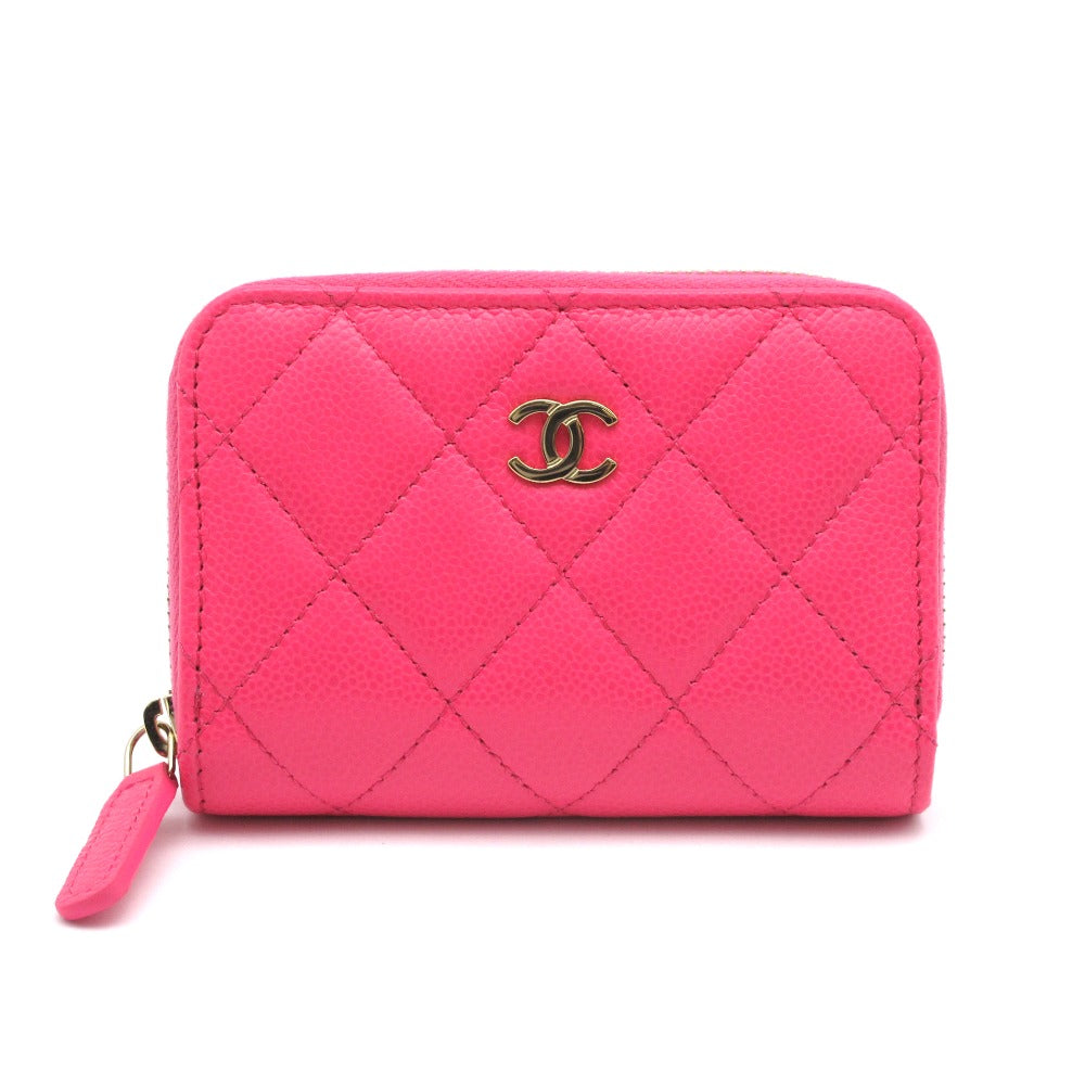 CHANEL シャネル クラシック ジップ コインパース AP0216 キャビアスキン フューシャ ココマーク マトラッセ レザー ピンク コインケース 小銭入れ 財布 ウォレット 箱付き
