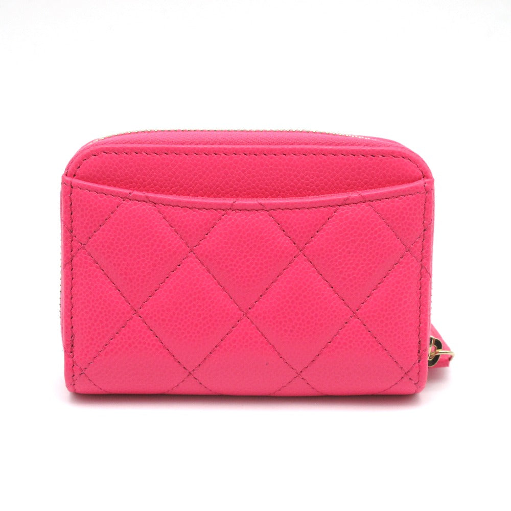 CHANEL シャネル クラシック ジップ コインパース AP0216 キャビアスキン フューシャ ココマーク マトラッセ レザー ピンク コインケース 小銭入れ 財布 ウォレット 箱付き