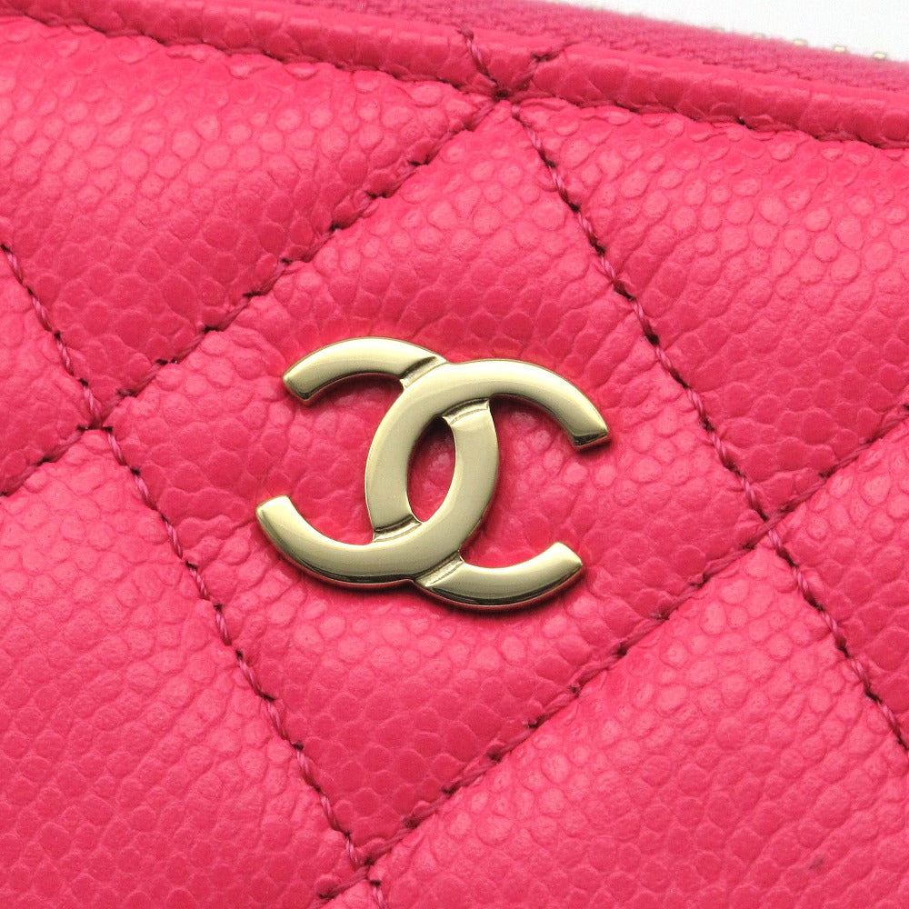 CHANEL シャネル クラシック ジップ コインパース AP0216 キャビアスキン フューシャ ココマーク マトラッセ レザー ピンク コインケース 小銭入れ 財布 ウォレット 箱付き