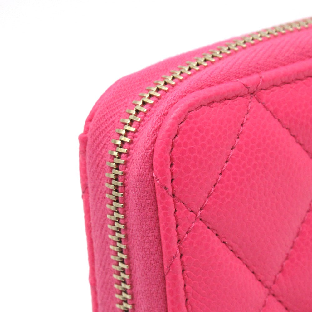 CHANEL シャネル クラシック ジップ コインパース AP0216 キャビアスキン フューシャ ココマーク マトラッセ レザー ピンク コインケース 小銭入れ 財布 ウォレット 箱付き