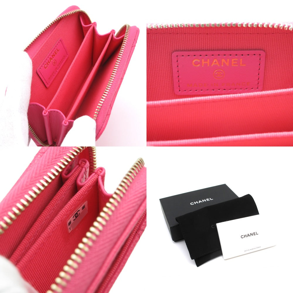 CHANEL シャネル クラシック ジップ コインパース AP0216 キャビアスキン フューシャ ココマーク マトラッセ レザー ピンク コインケース 小銭入れ 財布 ウォレット 箱付き