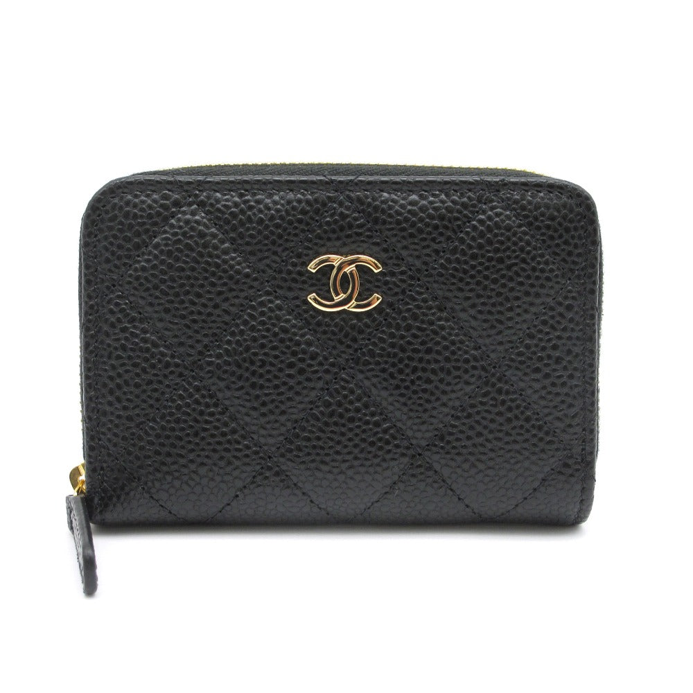 CHANEL シャネル クラシック ジップ コインパース AP0216 キャビアスキン レザー ブラック ゴールド ココマーク マトラッセ コインケース 小銭入れ 財布 ウォレット 箱付き