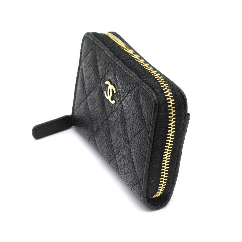 CHANEL シャネル クラシック ジップ コインパース AP0216 キャビアスキン レザー ブラック ゴールド ココマーク マトラッセ コインケース 小銭入れ 財布 ウォレット 箱付き