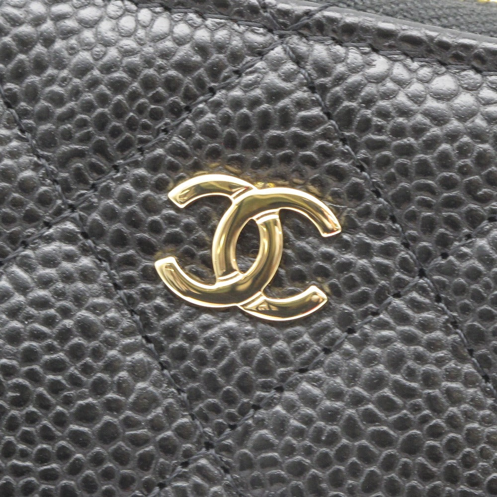 CHANEL シャネル クラシック ジップ コインパース AP0216 キャビアスキン レザー ブラック ゴールド ココマーク マトラッセ コインケース 小銭入れ 財布 ウォレット 箱付き